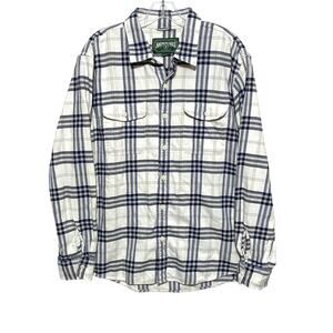 American Eagle Super Soft Flannel Shirt Blue Plaid Flap Front Pockets Mens L